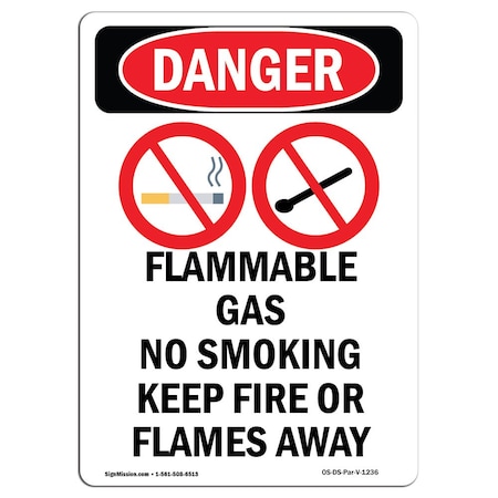 OSHA Danger Sign, Flammable Gas No Smoking, 14in X 10in Rigid Plastic
